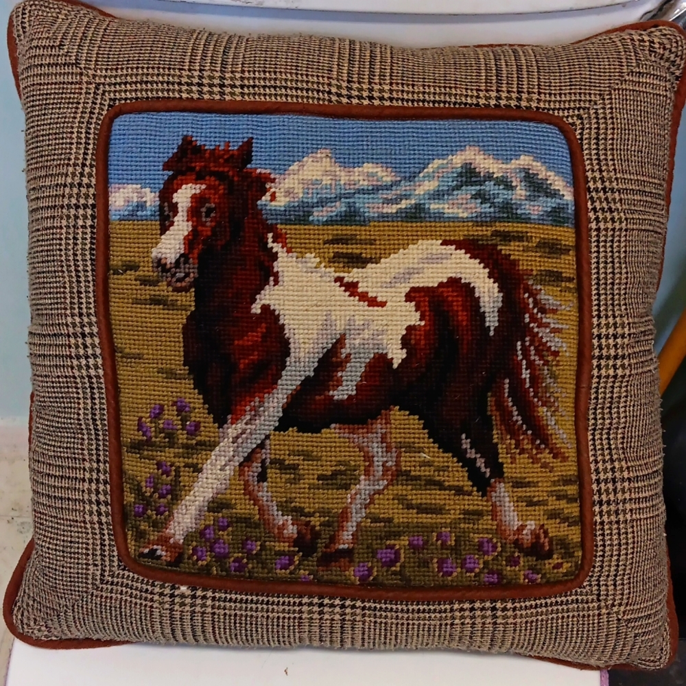 Vintage Needle Point Throw Pillow